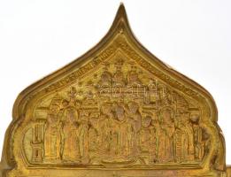 Cca 1900 réz úti ikon ( négy részes), kis hibákkal, 35×15 cm