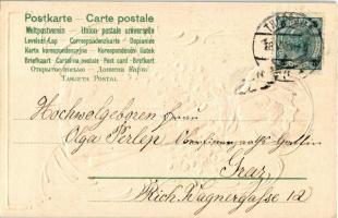 1903 Fröhliche Pfingsten / Pentecost greeting card with girl. Art Nouveau, Emb. litho