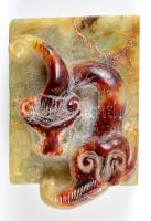 Kínai jáde kő pecsétnyomó, faragott, szalamandra figurával / Chinese jade seal maker.Salamander 4x2,...