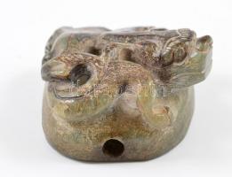 Kínai jáde kő pecsétnyomó, faragott, szalamandra figurával / Chinese jade seal maker.Salamander 4,5x...