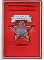 ~1950. Kiváló Dolgozó Rákosi-címeres zománcozott fém kitüntetés, tokban T:2