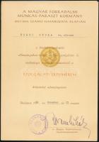 1949-1974 2 db igazolvány békekölcsönről + 2 db szolgálati érdemérem kitüntetés adományozó