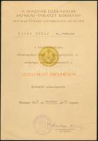 1949-1974 2 db igazolvány békekölcsönről + 2 db szolgálati érdemérem kitüntetés adományozó