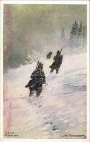 Im Schneesturm. Kriegshilfsbüro Nr. 360. / WWI Austro-Hungarian K.u.K. military, soldiers in snowstorm s: R. Kargl