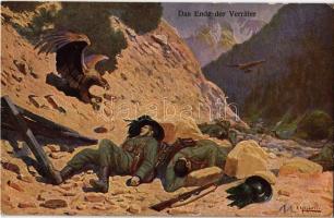 1916 Das Ende der Verräter / WWI Austro-Hungarian K.u.K. military, dead Italian mountain troop soldiers s: F. Höllerer + 9. Feldkomp Feldpostamt 385.