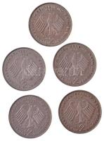 NSZK 1971-1985. 2M (5xklf) T:2
FRG 1971-1985. 2 Mark (5xdiff) C:XF