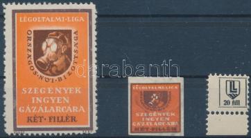 1940 Tary Antal tervezte Légoltalmi liga 3 db bélyeg