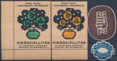 1912 Virágkiállítás 2 klf színű bélyeg + 1948 + Veszprém pecsétbélyeg