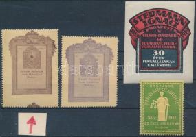 1913 Műbarátok antik kiállítása 2 dn eltérő nyomatú levélzáró és 2 db évfordulós bélyeg