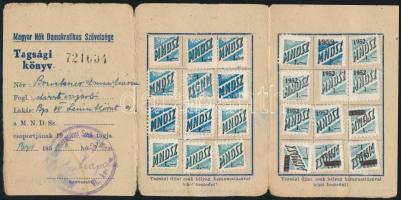 1951 "MNDSZ (Magyar Nők Demokratikus Szövetsége)" tagsági könyve tagsági bélyegekkel