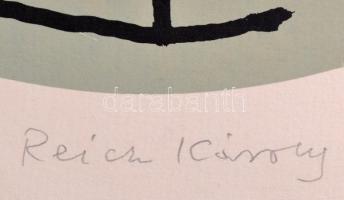 Reich Károly (1922-1988): Lány galambbal. Szitanyomat, papír, jelzett, foltos,, d:33 cm