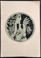 Reich Károly (1922-1988): Lány galambbal. Szitanyomat, papír, jelzett, foltos,, d:33 cm