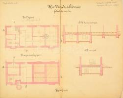cca 1890 A Kis-Várdai vasútállomás tervrajza, valamint az állomás felvételi épületének tervrajza. Ké...