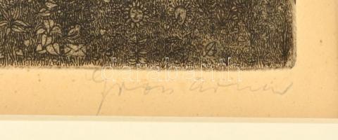 Gross Arnold (1929-): Nyár. Rézkarc, papír, jelzett, üvegezett keretben, 23×34 cm