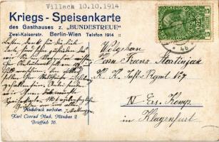 Kriegs-Speisenkarte 1914. des Gasthauses z. "Bundestreue" / WWI Austro-Hungarian and Germa...