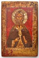Szent Illés antikizált modern ikon, kézzel festett fa tábla, 37×25 cm