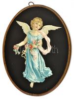 cca 1900 Angyalt ábrázoló litografált üvegkép. / Litho angel image on glass 23x19 cm