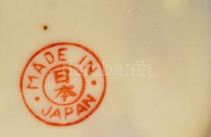 Jelzett japán mokkás készlet, plusz csészével és aljjal, részben kézzel festett, kopott