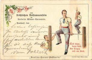 Gut Heil! Nortorfer Männer-Turnverein. Deutscher Turner-Postkarte / Nortorfer Mens Gymnastics Club, litho (EK)
