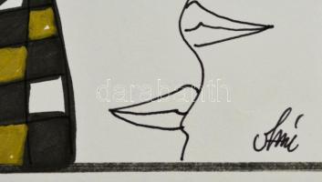 Szász jelzéssel: Arcok II. Vegyes technika, papír, 18×12 cm