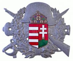 ~1930-1940. Zománcbetétes, magyar címeres laktanyai(?) fém falidísz, kétoldalt a hadsereg három fegyvernemének (gyalogság, tüzérség, lovasság) jelképével, hátoldalon HM (Honvéddelmi Minisztérium) beütéssel, előlapon BERÁN N. BUDAPEST DÖBRENTEI U. 2 (169x142mm) T:2 kis zománchibák