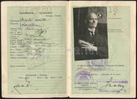 1930-1931 Magyar királyság fényképes útlevele Almássy András szabó mester részére, csehszlovák bejegyzésekkel. A hátsó borító hiányos.