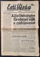 1939 Az Esti Ujság április 12-i száma a zsidótörvény bevezetéséről.