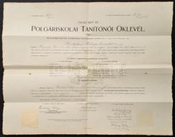 1913 Tanítói oklevél Szennyei József és Horger Antal professzorok aláírásával