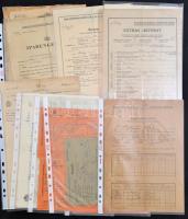 cca 1900-1945 14 db izraelita vonatkozású okmány. Anyakönyvi kivonatok, engedélyek, állampolgársági igazolások