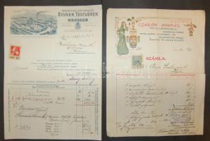 1912-1917 2 db dekoratív litho számla (az egyikesn kis szakadások) / 2 litho invoices (small tears)
