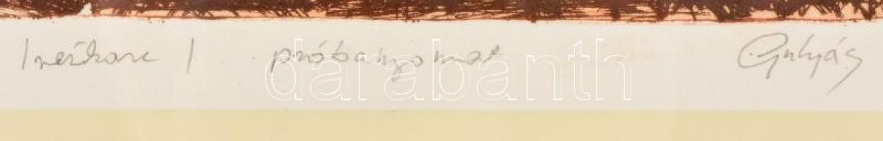 Gulyás László (1960-): Reggeli fények. Rézkarc (próba), papír, üvegezett keretben, jelzett,14×19 cm