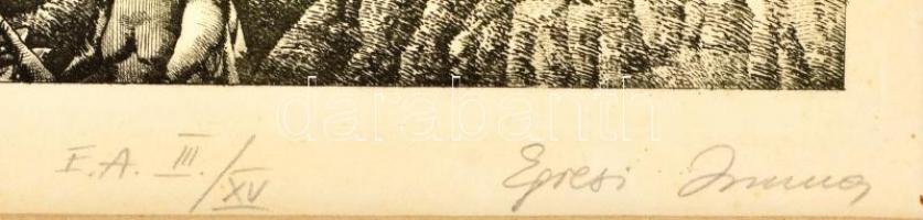 Egresi Zsuzsa (1954-): Sötét ügyek vására. Színes rézkarc (EA II/XV), papír, jelzett, keretben, 31×2...