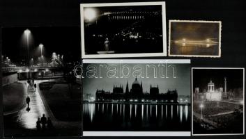 cca 1938 és 1969 között készült, 9 db vintage fotó az éjszakai Budapestről, 6x9 cm és 24x18 cm közöt...