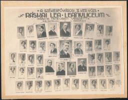 1933 Budapest, Ráskai Lea Leányliceum tanárai és végzett diákjai, kistabló nevesített portrékkal, kartonra ragasztva, 17x22,5 cm