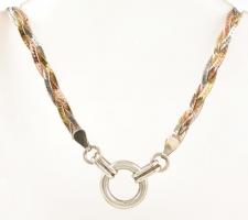 Ezüst(Ag) háromszínű fonott nyaklánc, karikadíszes nyaklánc, jelzett, h: 41 cm, nettó: 9,8 g