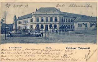 1899 Hatvan, Honvédszobor, iskola Hatvan a tanügynek, üzlet