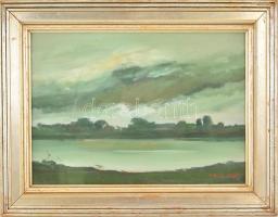 Weintrager Adolf (1927-1987): Elvonult a vihar. Olaj, karton, jelzett, üvegezett keretben, 35×50 cm
