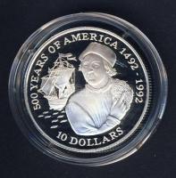 Cook szigetek 1990. 10$ Ag "Amerika 500 éve-Kolumbusz, hajó" T:PP