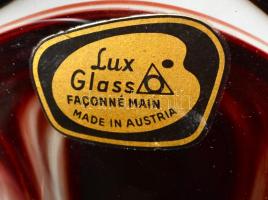 Lux Glass asztali dísztál, anyagában színezett, matricával jelzett, kis kopásnyommal, m: 24 cm