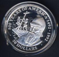 Cook szigetek 1990. 50$ Ag "Amerika 500 éve-Cabral" T:PP