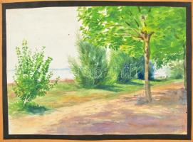 Helbing Aranka (1898-1974): Balaton part. Akvarell, papír, jelzett, 24,5×34 cm