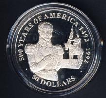 Cook szigetek 1990. 50$ Ag "Amerika 500 éve-Bolivar" T:PP