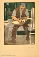 cca 1910 2 db színes fametszet reprodukció Carl August Liner-től, 14×18 cm (2×)