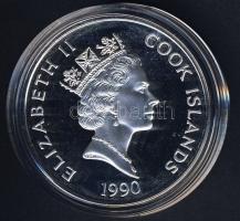 Cook szigetek 1990. 50$ Ag "Amerika 500 éve-Samuel Clemens, hajó" T:PP