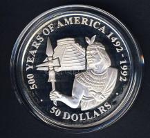 Cook szigetek 1990. 50$ Ag "Amerika 500 éve-inka herceg" T:PP