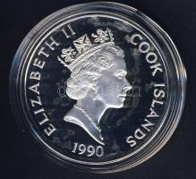 Cook szigetek 1990. 50$ Ag "Amerika 500 éve-Sir Walter Raleigh, hajó" T:PP