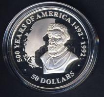 Cook szigetek 1991. 50$ Ag "Amerika 500 éve-Ferdinand Magellan" T:PP