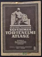cca 1932 Barthos-Kurucz: Egyetemes történelmi atlasz, kiadja a M. Kir. Honvéd Térképészeti Intézet, a borítója foltos, kissé sérült, 40 p