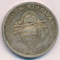 1938. 5P Ag "Szent István" T:2 patina 
Adamo P8.1