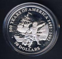 Cook szigetek 1991. 50$ Ag "Amerika 500 éve-Mayflower" T:PP